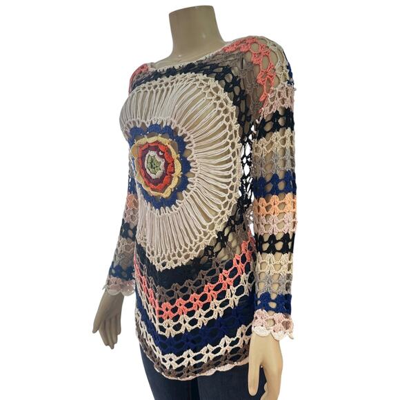 Womens Coquette Crochet Open Knitted Top Size S/M Boho Festival Hippie Earthy - Picture 4 of 13